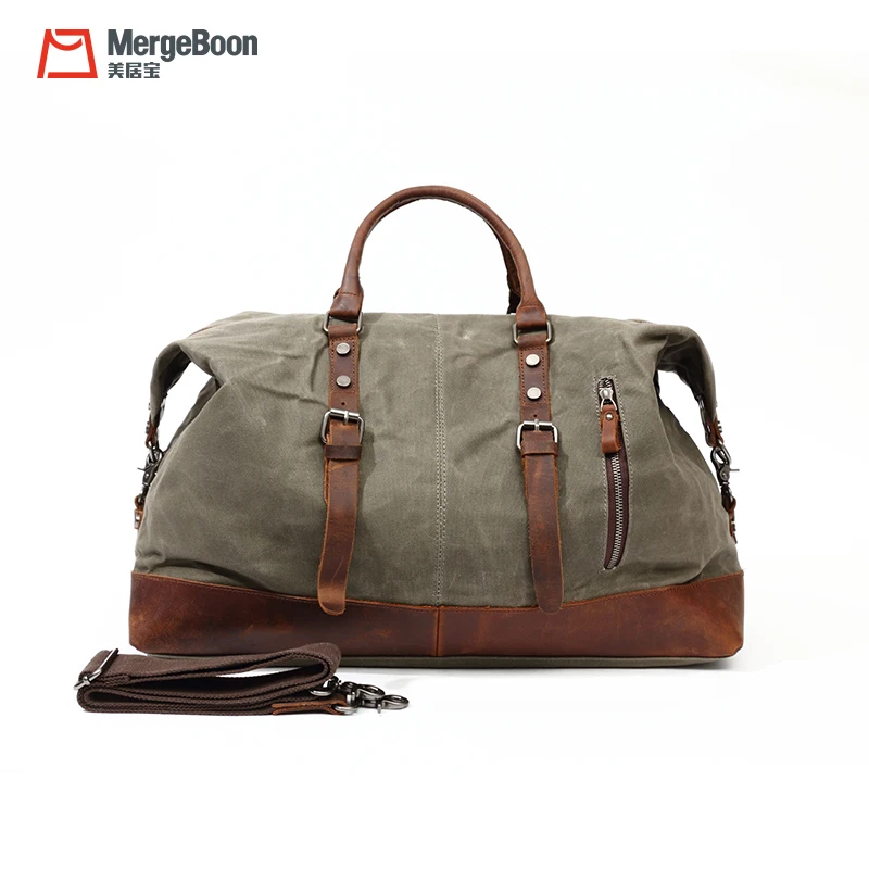 Водонепроницаемая Вощеная холщовая и натуральная кожаная дорожная сумка для выходных