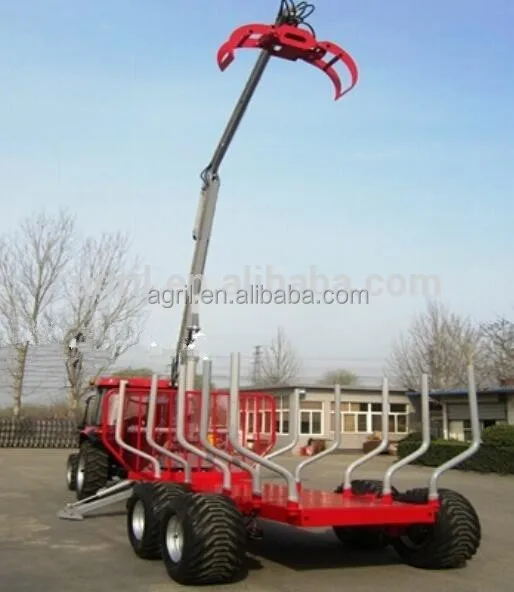 forest equipment tractor use hydraulic log trailer wood trailer timber loading trailer log wagon with crane grapple