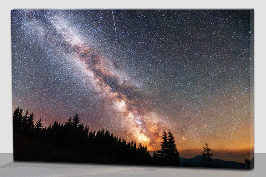 Forest night sky LED canvas new painting, wood frame home wall decor with twinkling star