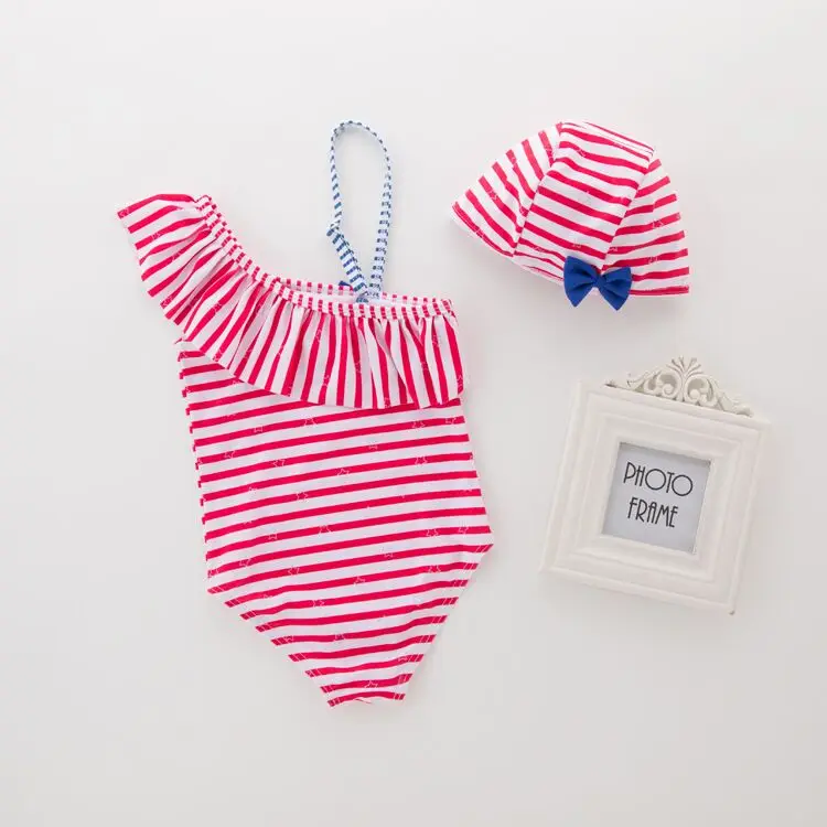 Cute baby girl stripe swimwear girls one piece skirt swimsuit kids children swimming suit bikini