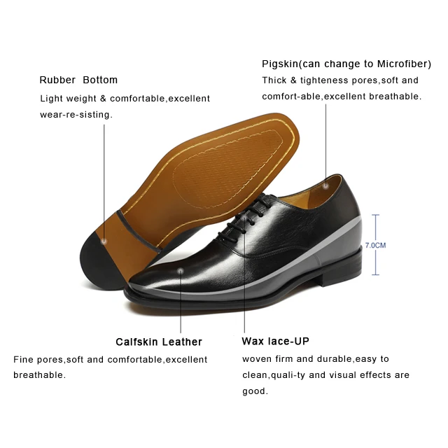 New design italian classy black height increasing elevator wedding formal genuine leather dress shoes mens