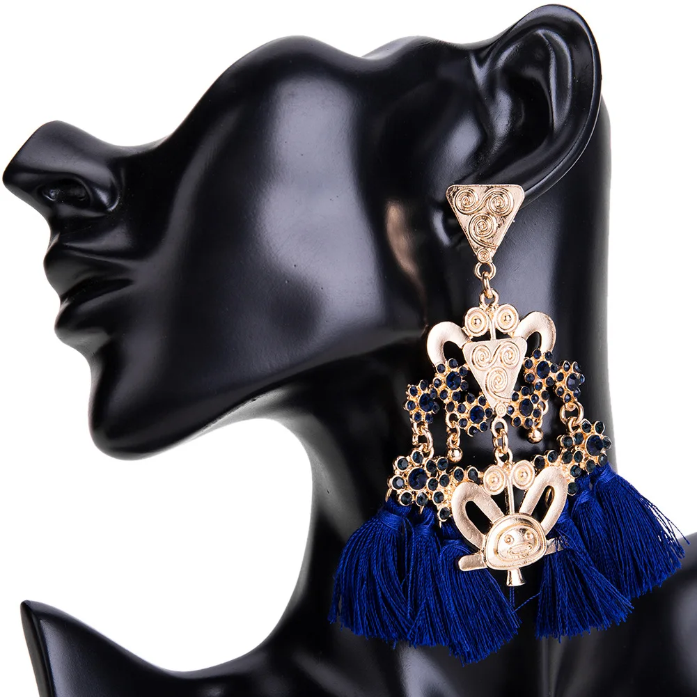 180902608 wholesale gold tassel earrings crystal chandelier dangle drop tassel earrings jewelry indian thread tassel earrings