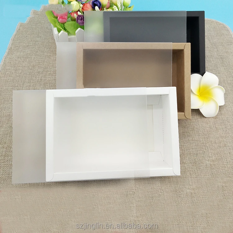 China Supplier Factory Wholesale Accept Custom Logo Gift Box Packaging Clear Frosted PVC Sleeve Window Sliding Kraft Drawer Box