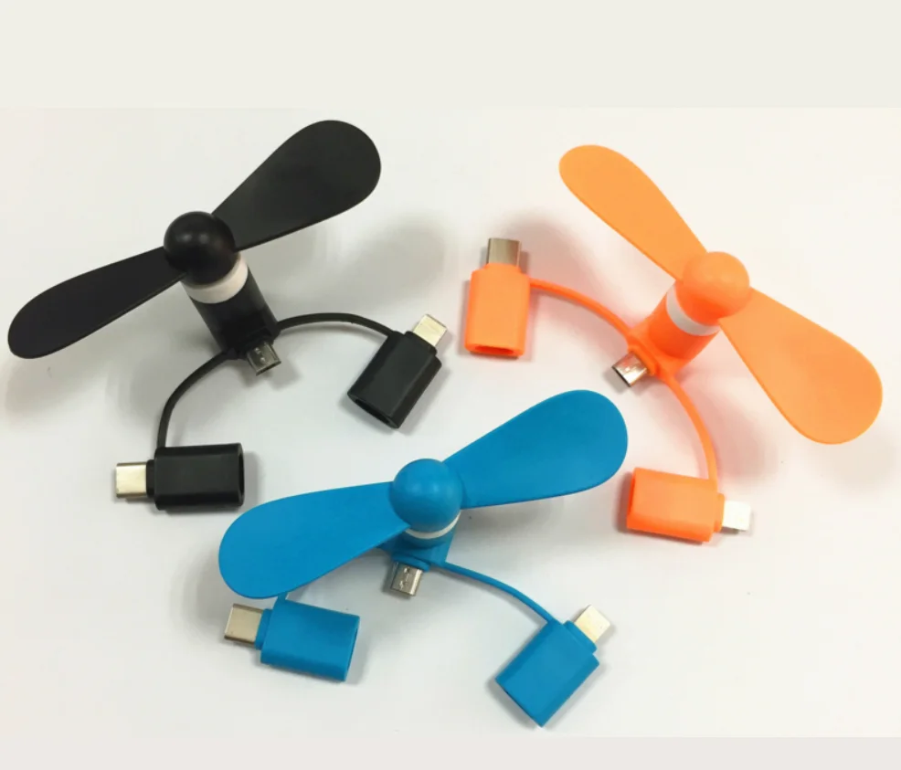 Flexible 3 in 1 mini portable cell phone fan for iphone android type-c