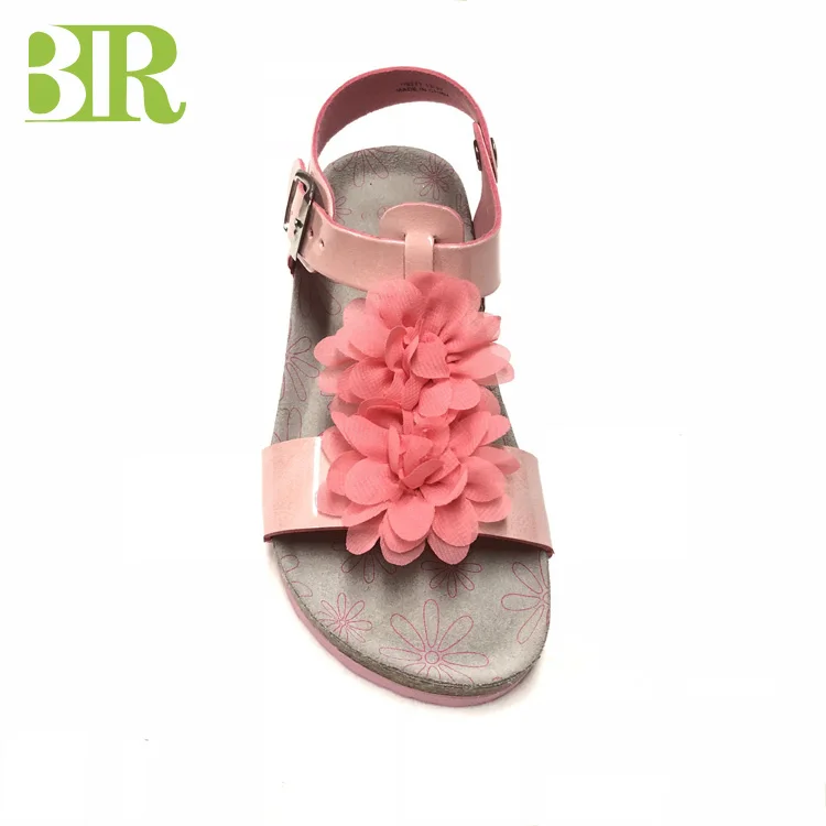 New design pu upper flower decorated cork sole girls sandals for children