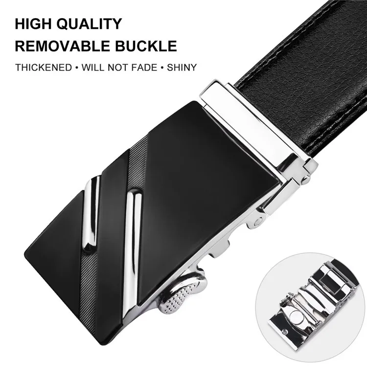 Custom Made Mens Black Cow Genuine Leather Ratchet Sliding Automatic Auto Lock Buckle Belt
