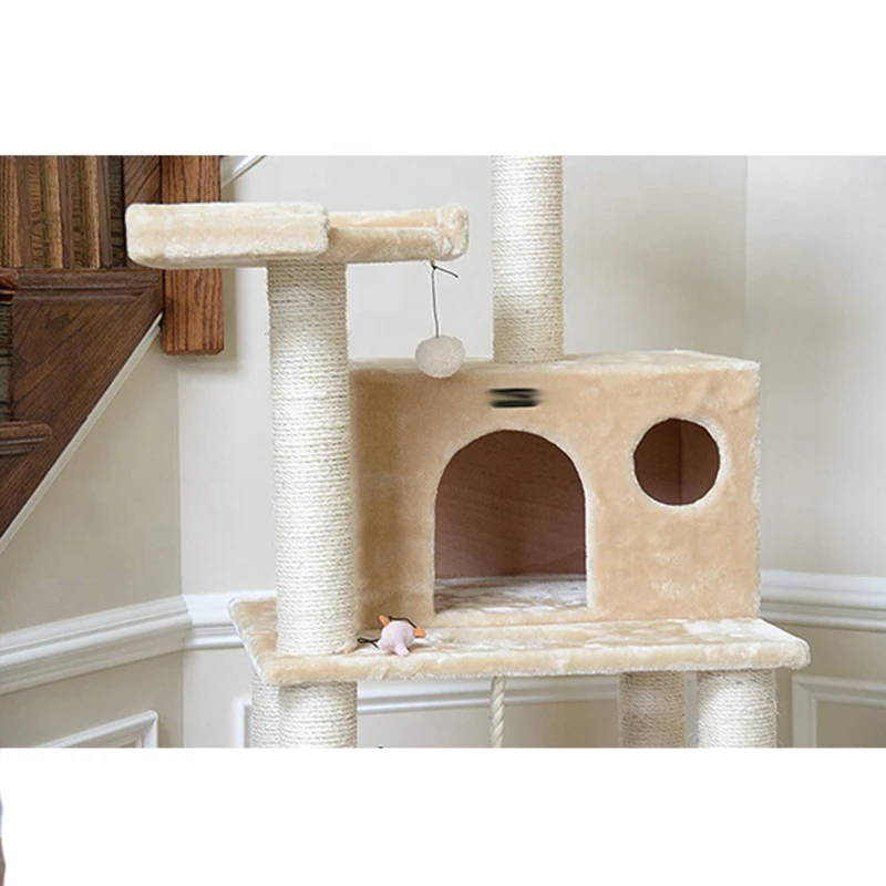 
Factory Manufacture Designed Modern Soft Fake Fur Large Cat Condo Tree With Cradle 