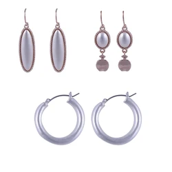 New arrival 3 pairs Alloy earring set with beaded texture and matte finish hoop for women