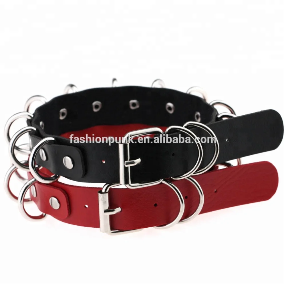 First Design Punk Goth Rivet Rings PU Leather Collar Choker Necklace-- Harajuku Soft Choker
