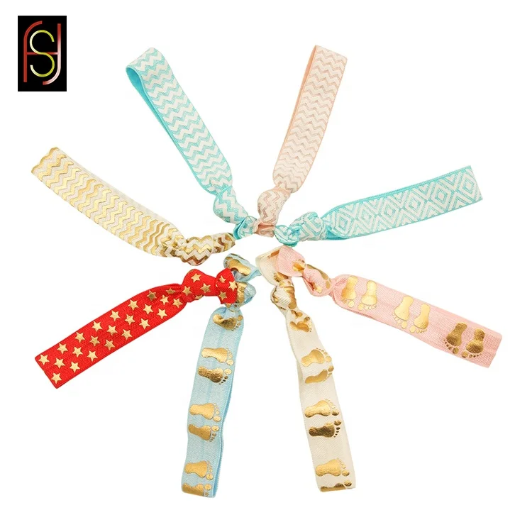 Custom elastic gold foil personalized print hair band bundle tie for girls