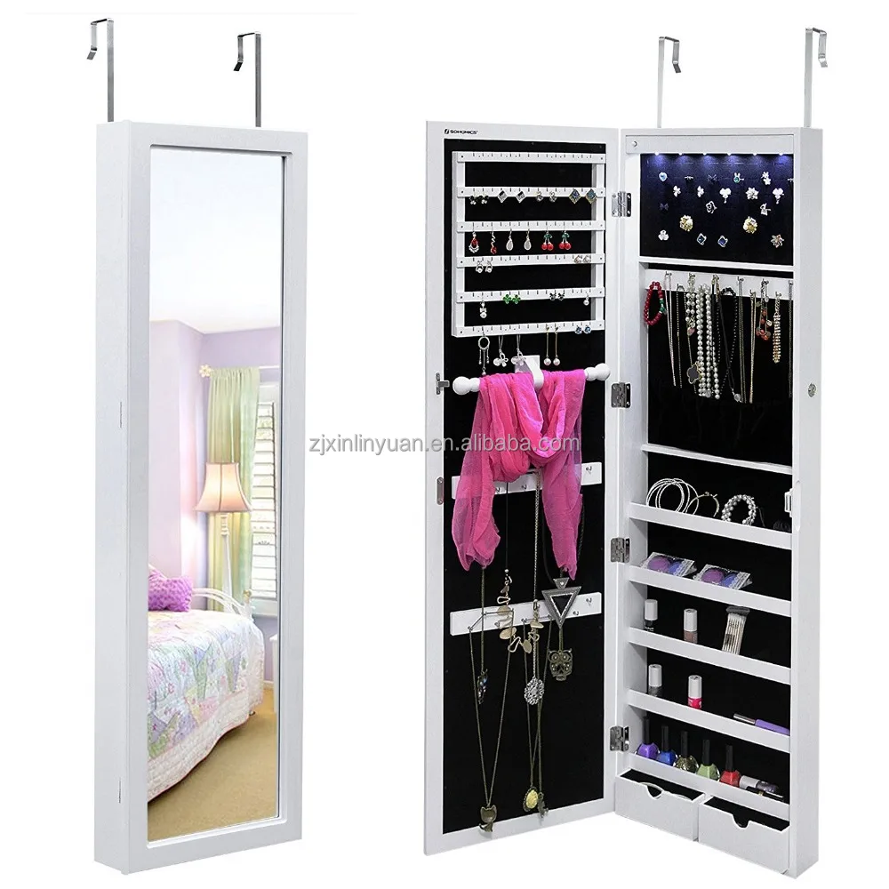 MDF Board Over The Door Wall Jewelry Cabinet Armoire With LED Light