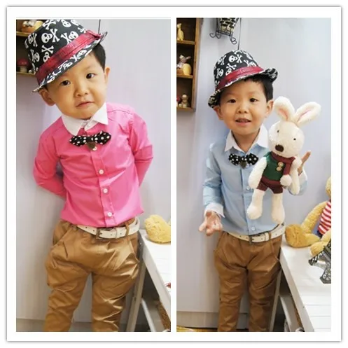 
wholesale fashion boys and girls cotton long-sleeved bow shirt blouse 