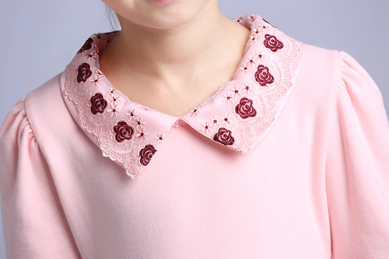 Retail Pink princess flower Embroidery Girls Pageant Dresses Long Sleeve Weddings Cheap Little Girl Party Dress