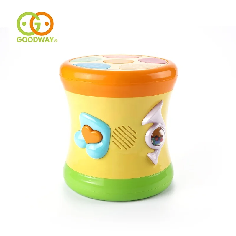 Двухсторонний динамический желтый барабан, музыкальный инструмент для детских игрушек