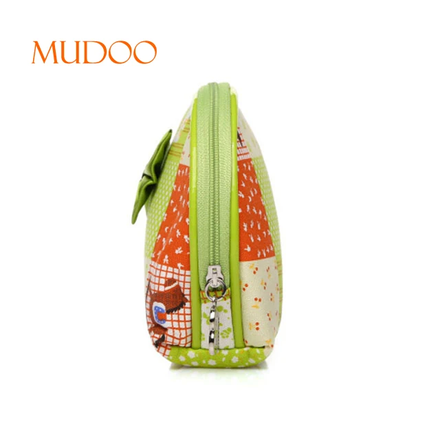 Lady green PU cosmetic bag with bow