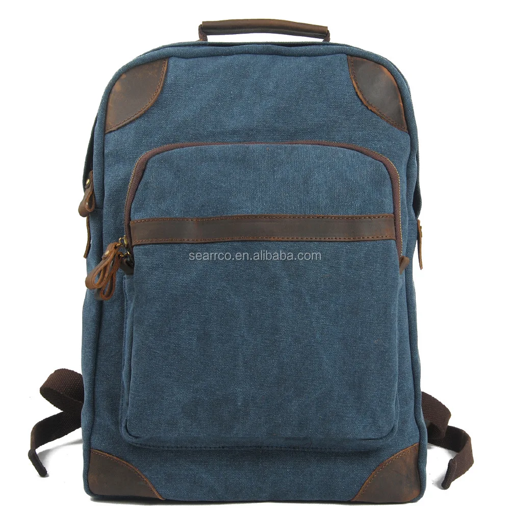 Casual Canvas Leather Backpack Fashional Children School Bag