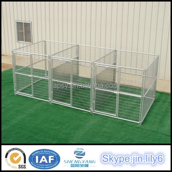 Galvanized 3 run steel tube welded mesh dog cage double dog run kennel fence panel