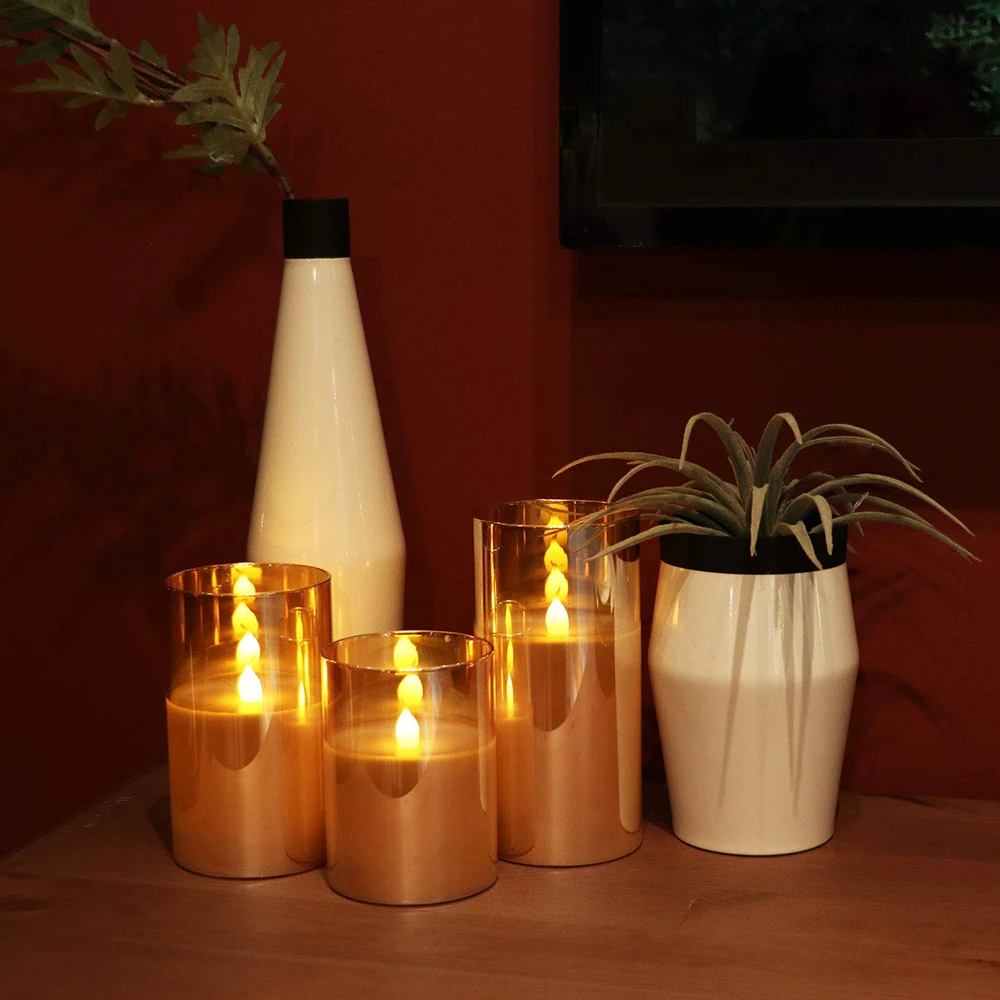 Glass cup LED Real Wax Candle Plain top with Timer Remote Control on/off switch
