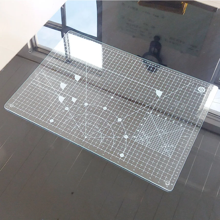 transparent  A2 silk screen printing tempered glass cutting mat with grid