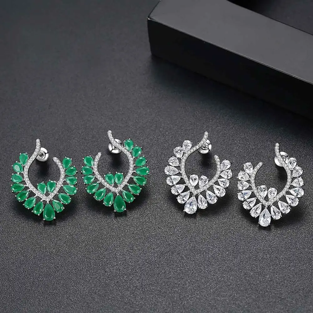 LUOTEEMI Milk Green Big Stud Crystal Women Earrings Elegant Flower Jewelry Wholesale For Party