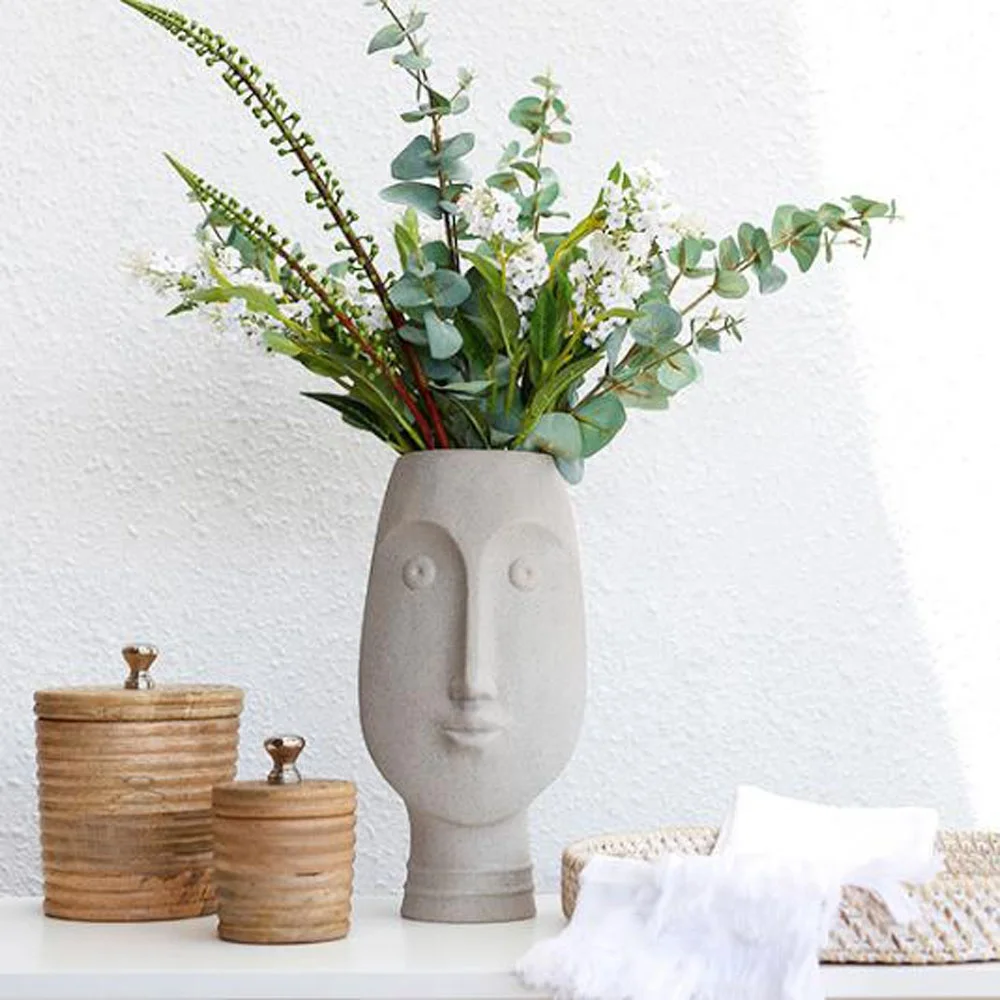 2018 wholesale  concrete face plant pot  cement face flower vase