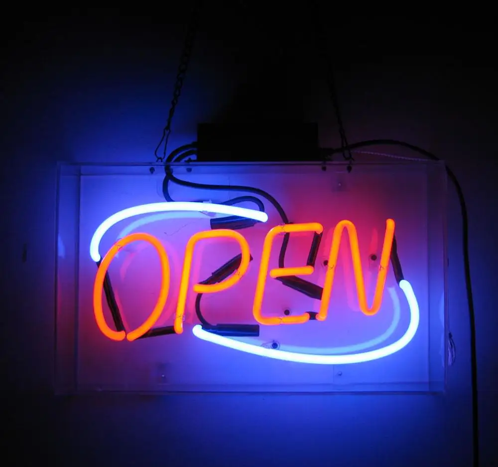 Lead free Rohs oem china manufacturers custom glass tube letters metal grid retro neon sign open neon light sign