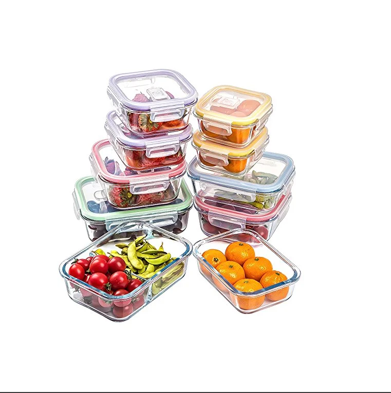 20pcs food storage containers Borosilicate Glass Food Storage Meal Saver Containers with vented Lids BPA Free Airtight