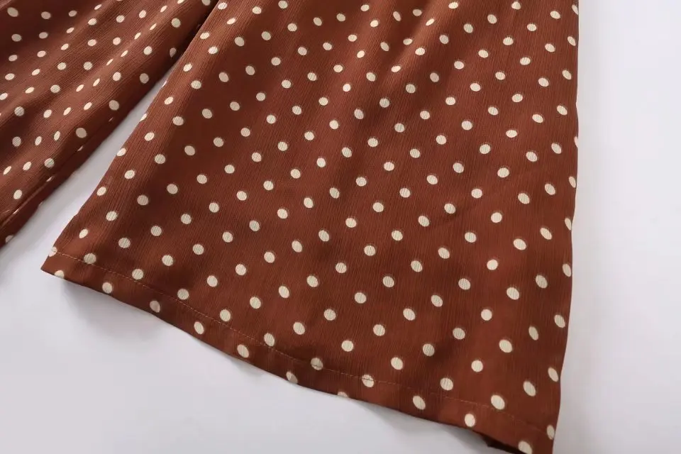 Wholesale Women clothing Cami Brown Polka Dot Pattern Print Jumpsuit