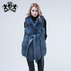 Janefur Fur Gilet Real Fox Fur Vest with Leather Belt Winter Fur Vest for Women