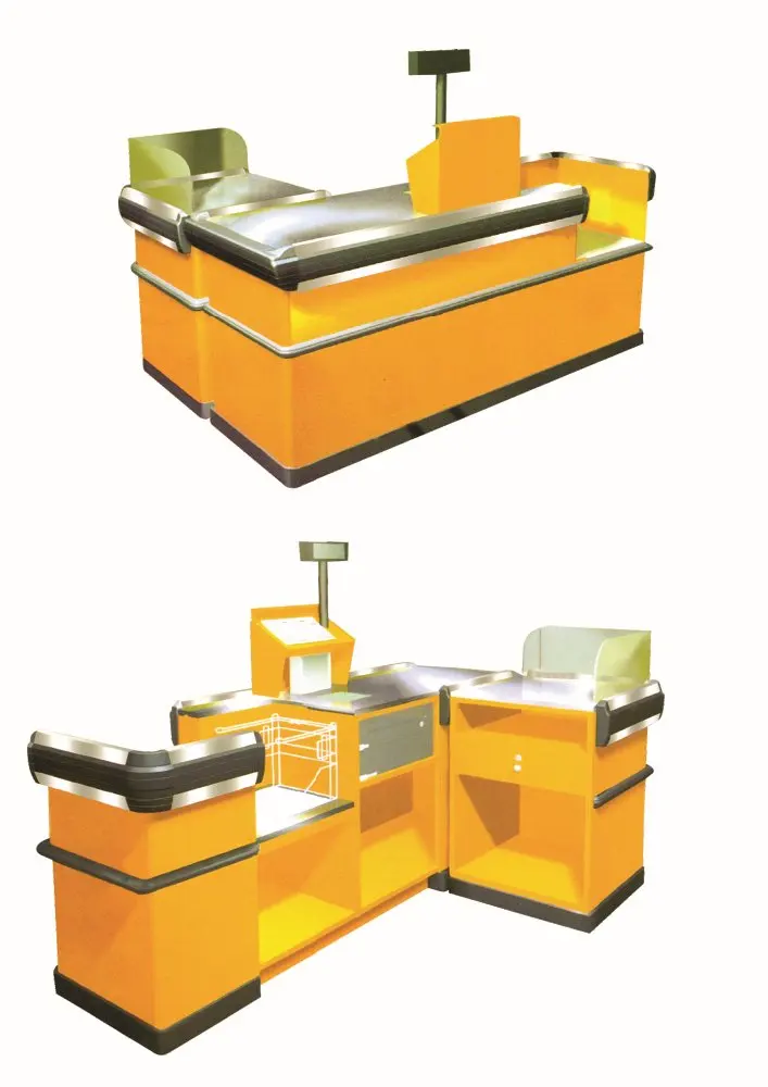 Stainless steel supermarket store commercial cashier counter ,checkout counter equipment