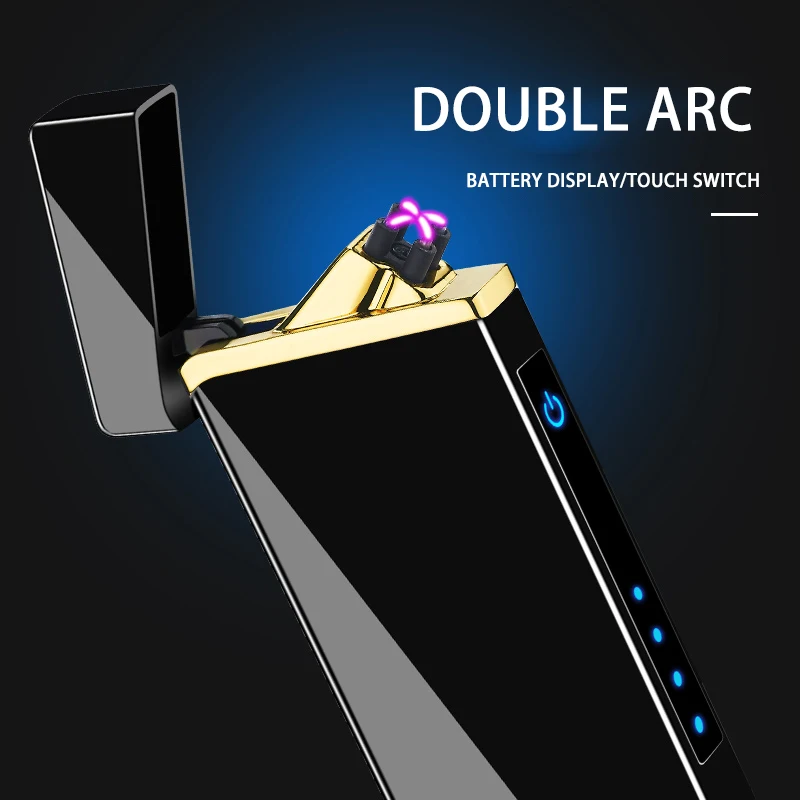
creative windproof fingerprint dual arc usb lighter with electric quantity showed custom lighter wholesale electric lighter 