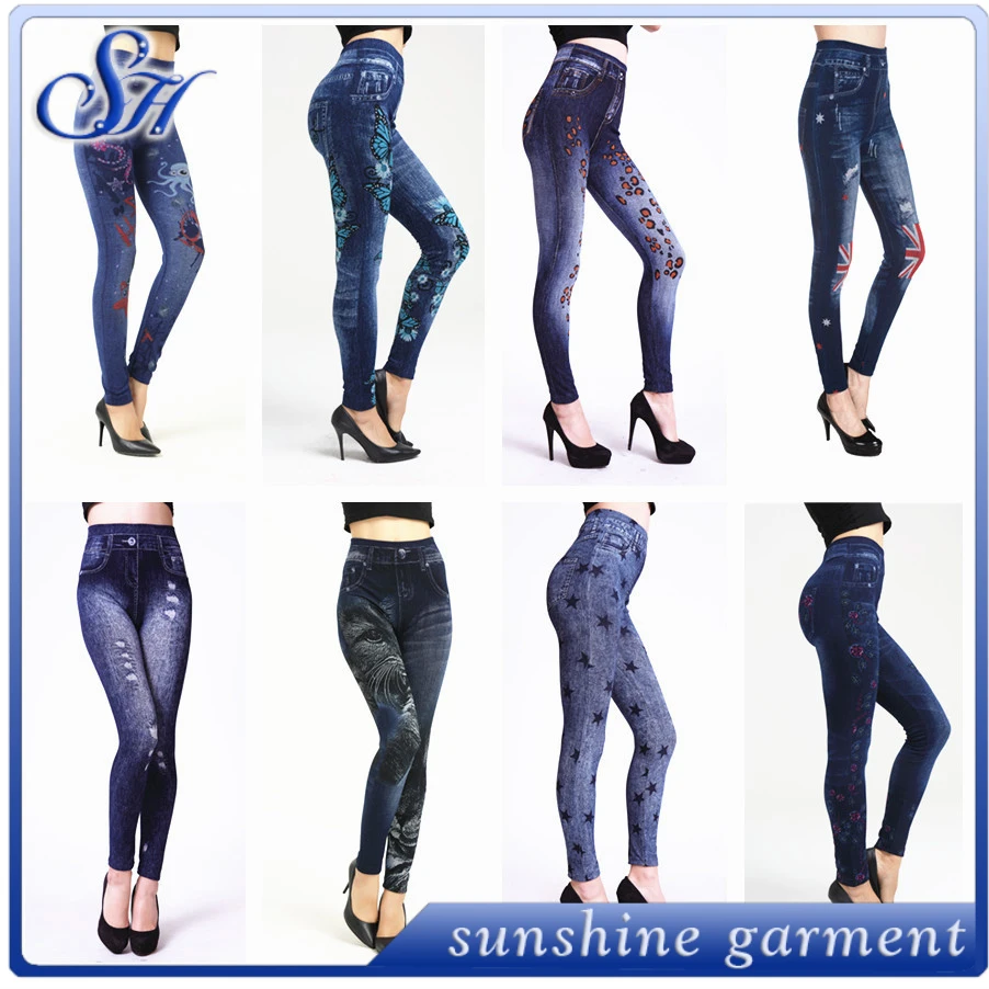 
wholesale printed denim fabric skinny soft jeans leggins jeggings 