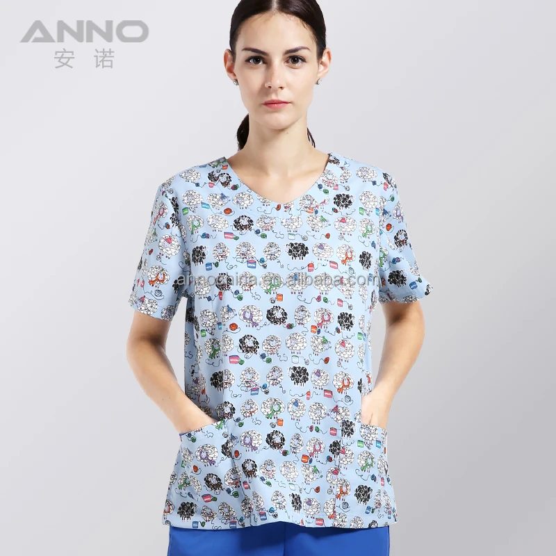 Anno new design funny prints hospital staff uniform surgical nurse scrubs paramedic uniform