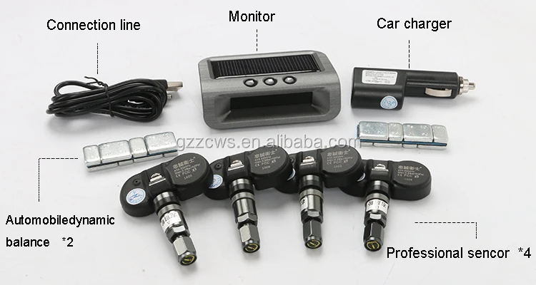 Car TPMS tire pressure monitoring system internal & external sensor power solar TPMS tyre gauge