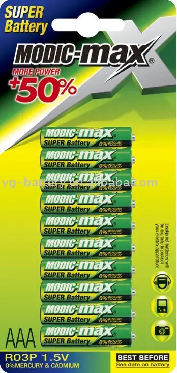 Modic-max PVC Jacket Extra Heavy Duty AAA Battery R03 1.5V 10pcs/ Blister Card