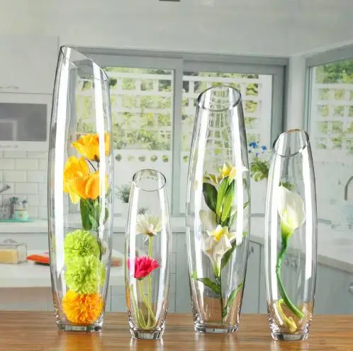 Floor glass vase egg-shaped transparent vase shaped oblique flower vase ornaments wedding decoration