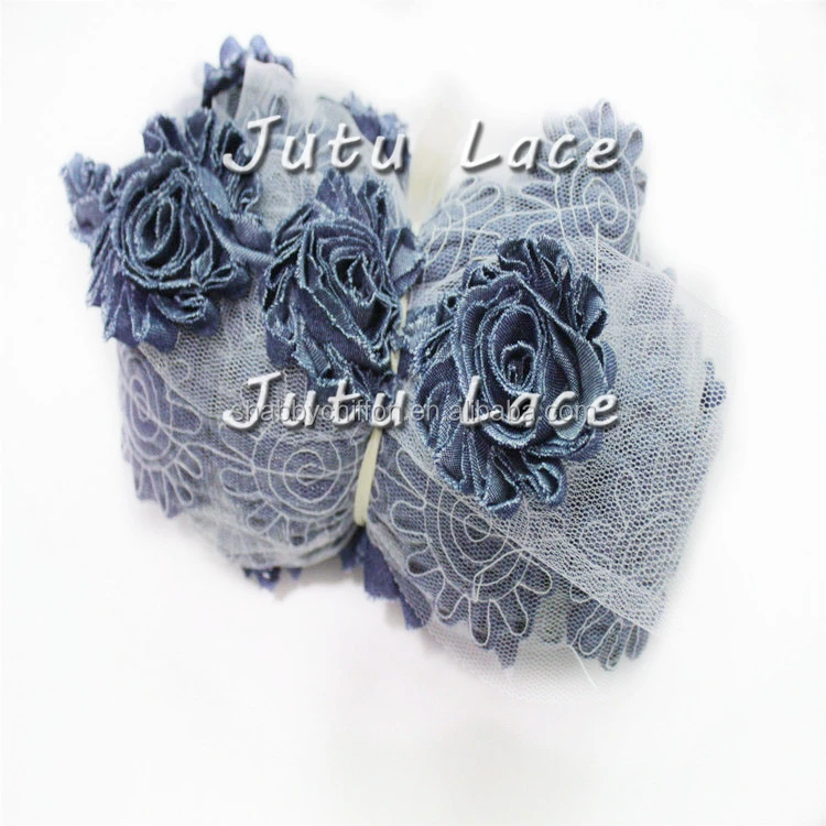 Unique Denim rose flower by yards -Jeans fabric Shabby Flower Rosette Trim In Stock Chiffon Flower