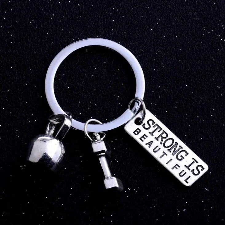 Custom Engraved Gym Charm Fitness Weightlifting Dumbbell Kettlebell Keychain