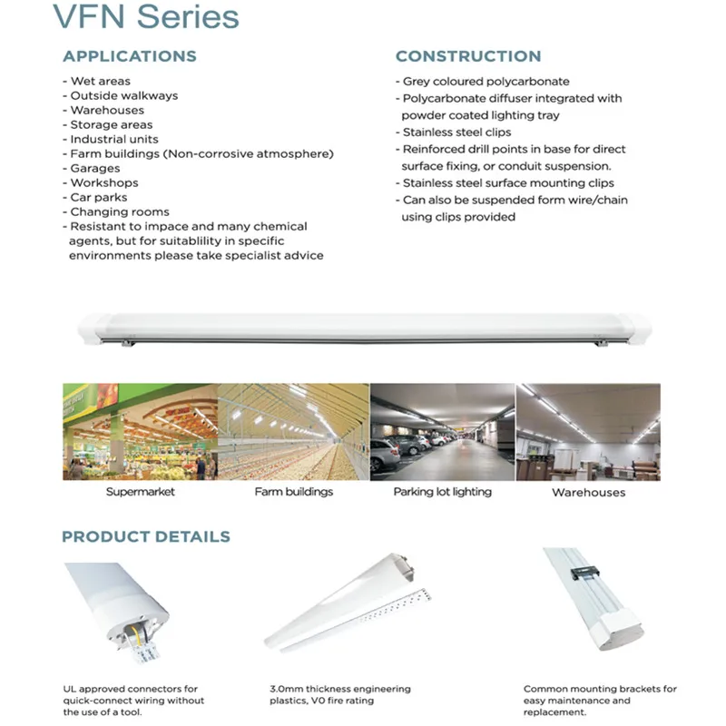 
DLC listed IP66 1.2m damp location 18W LED triproof light LED vapor tight fixture with motion sensor 