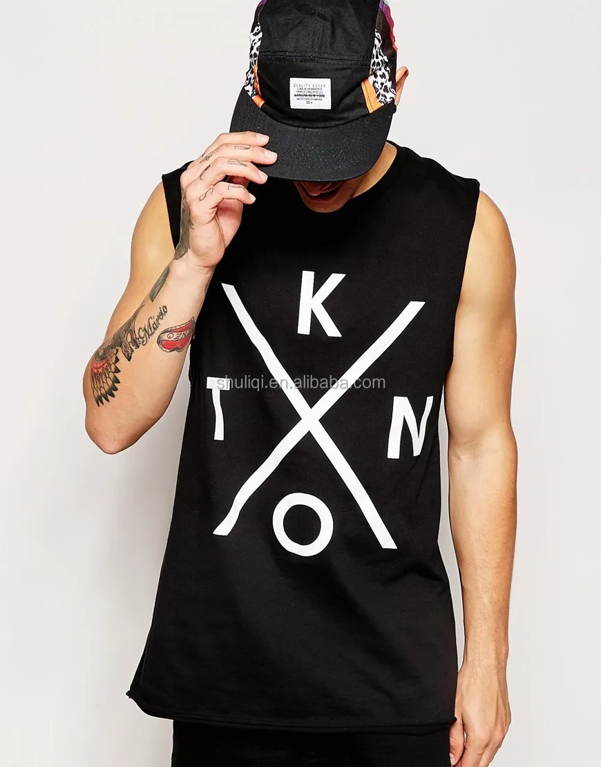 custom xxxl size men longline hip hop sleeveless t shirt digital printing t shirts