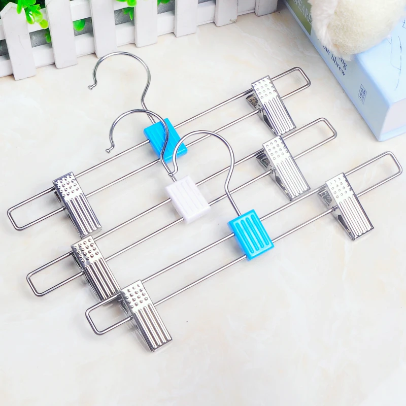 Stainless steel trousers rack and skirt hanger with clips indoor use clothespins and wardrobe storage 2 clips hanger