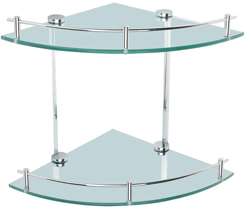 
hotel style bathroom accessories double tier triangle wall glass corner shelf 