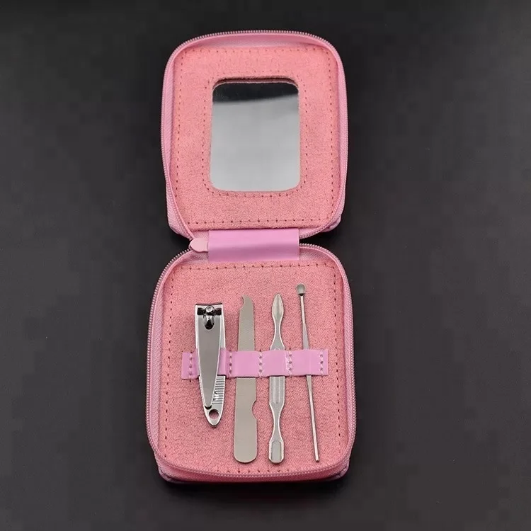 Best price fancy baby girl kid pink blue color 4pcs DIY beauty manicure art kit travel nail care tools gift set in mini case
