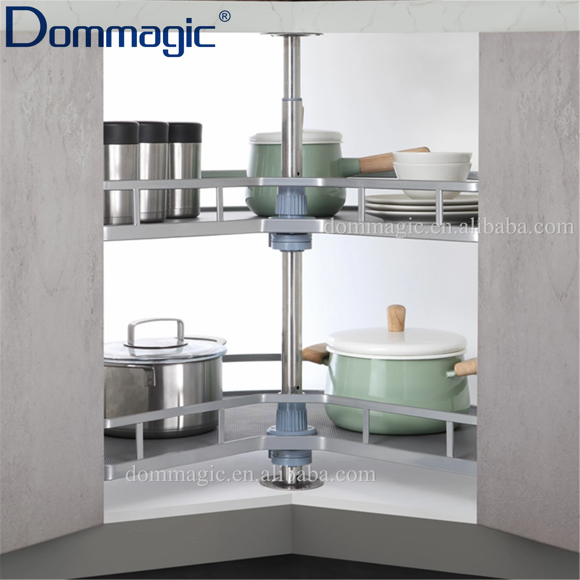 Kitchen Chrome Wooden 270 Revolving Basket for Corner Organizer