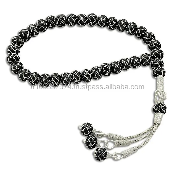 999,9 K однотонные чистые серебряные турецкие четки исламские вязаные мусульманские ЧЕРНЫЕ ЧЕТКИ ручной работы