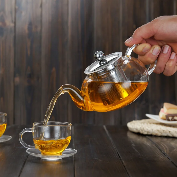 Heat Resistant Borosilicate Glass Teapot With Stainless Steel Infuser