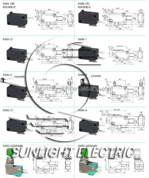 KW7-1 3A 250V DC snap action long lever green basic micro switch