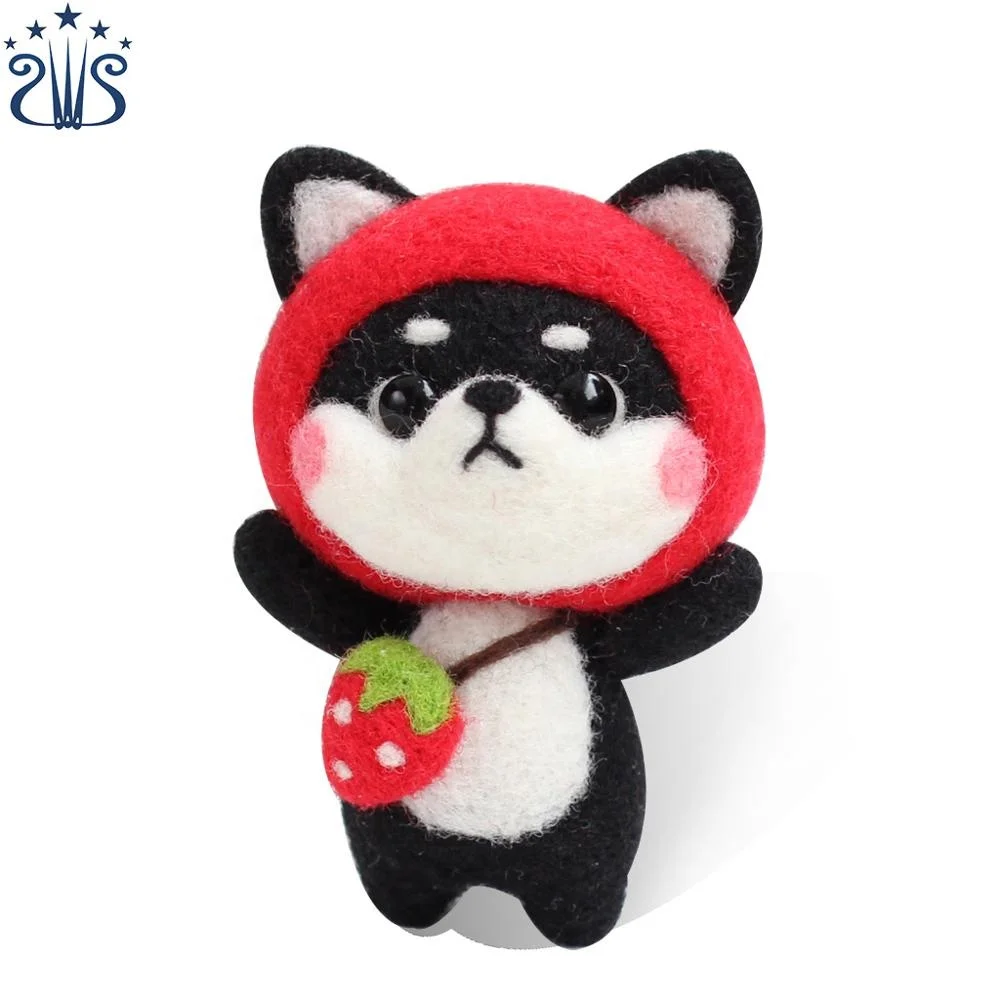 NO.9 Strawberry Black Shiba Inu DIY Handmade Felt Toy Wool Needle Felting Kit