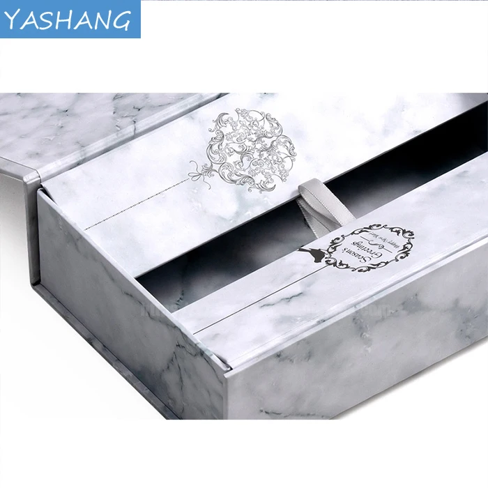 Marble paper display gift box for dress with rigid lid custom eyelash packaging box flat