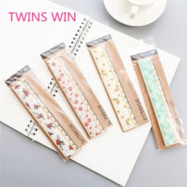 Рекламная фабрика, корейские канцелярские товары, список с ценой, милый цветочный дизайн, деревянная складная линейка 15 см для детей